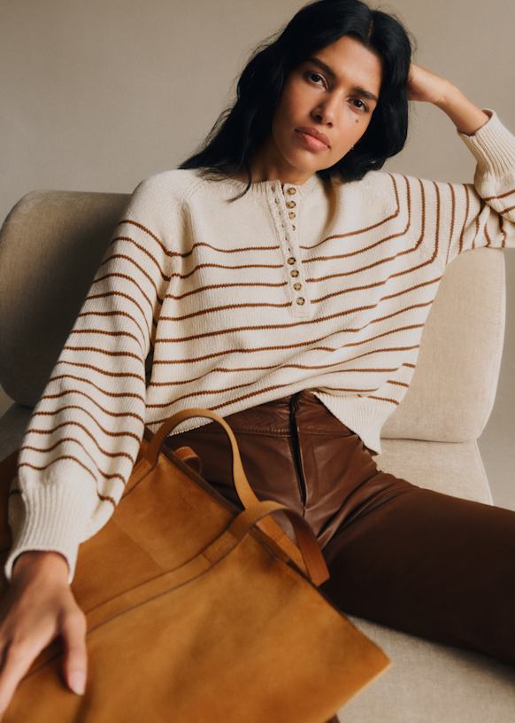 Léontine セーター - エクリュ／ネイビー - オーガニックコットン