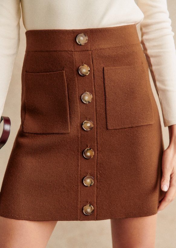 Louisa Skirt Hazelnut Merino Wool Sezane