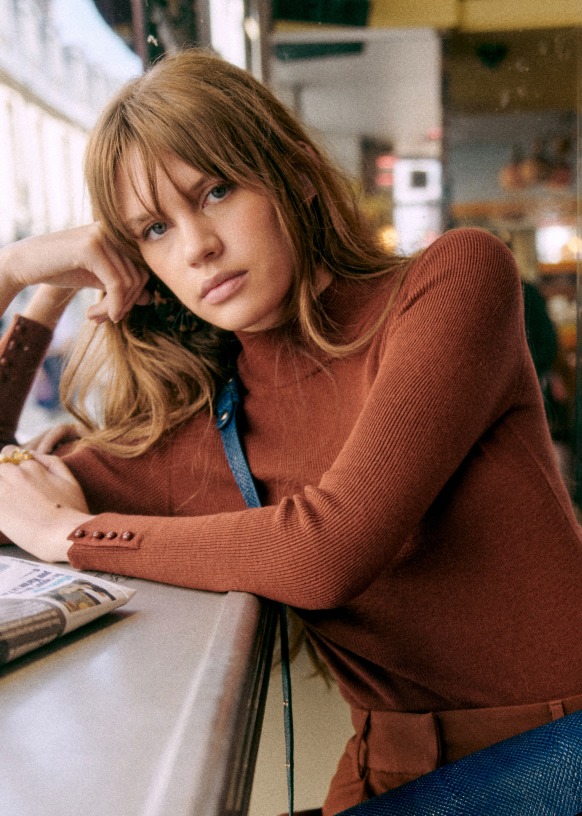 Simon Jumper Caramel 0rganic cotton textile made from organic fibers Sezane