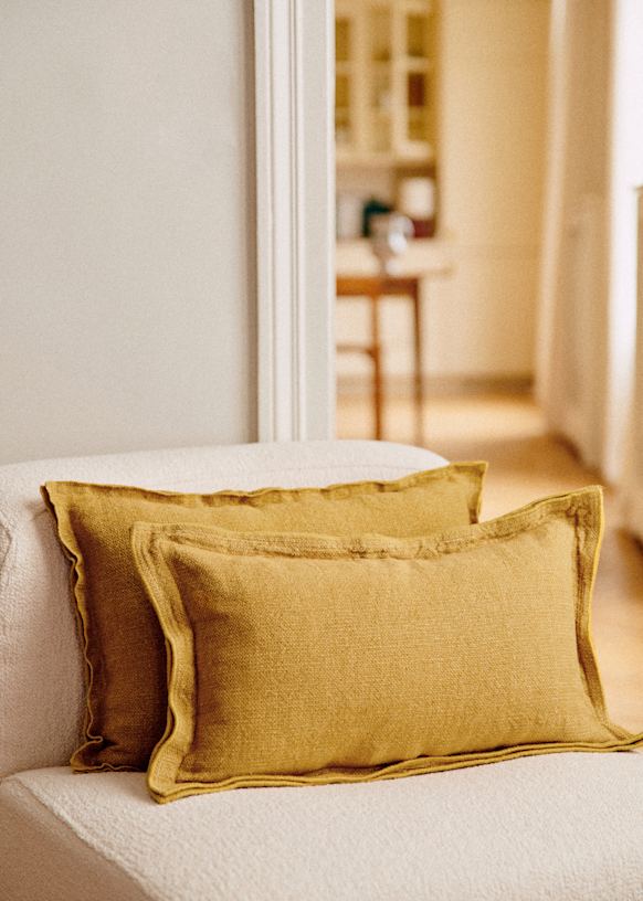 Linen cushion Small Model Ochre Cotton linen textiles Sezane