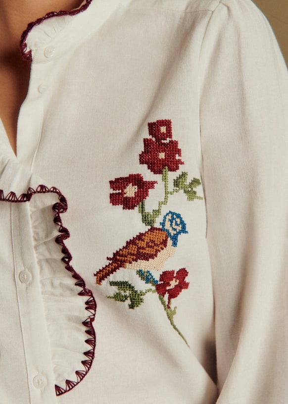 Chlo シャツ - Sézane x Baziszt - マリンブルーの背景に多色の