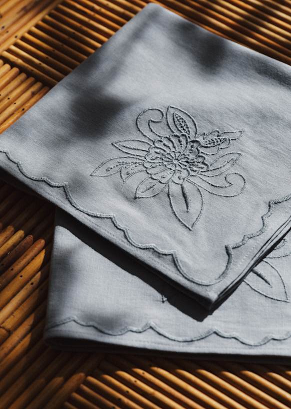 Set of 2 embroidered napkins - Sunday in the Garden - Storm Blue