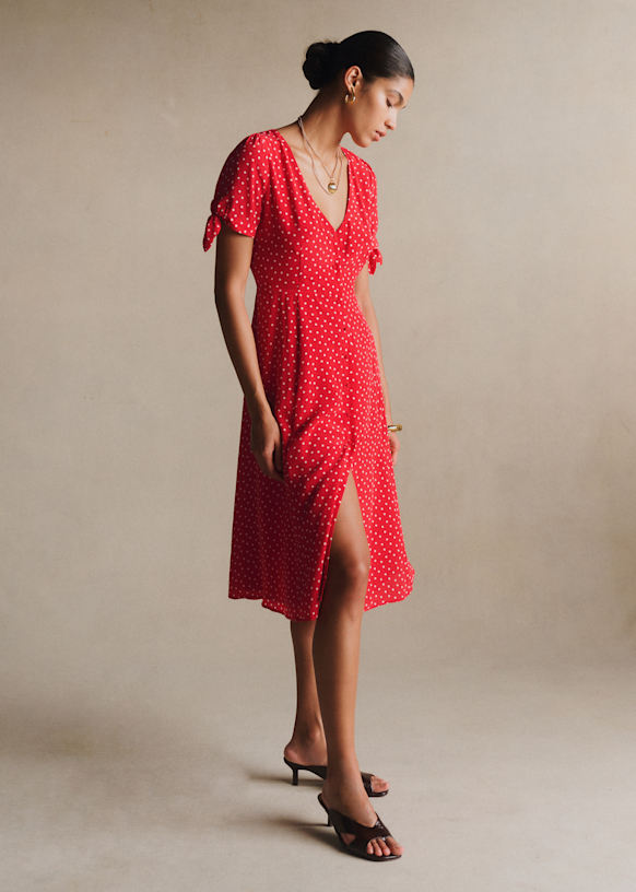 open lace back dress Red Polka Dot A-Line Dress with Belt main image 0