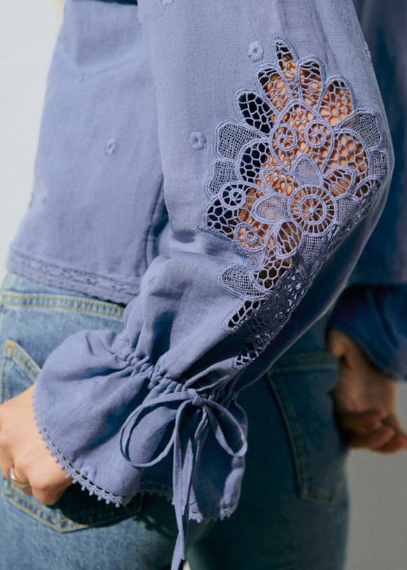 Akiraly Shirt - Blue Carnation Solid Embroidery - Linen - Sézane