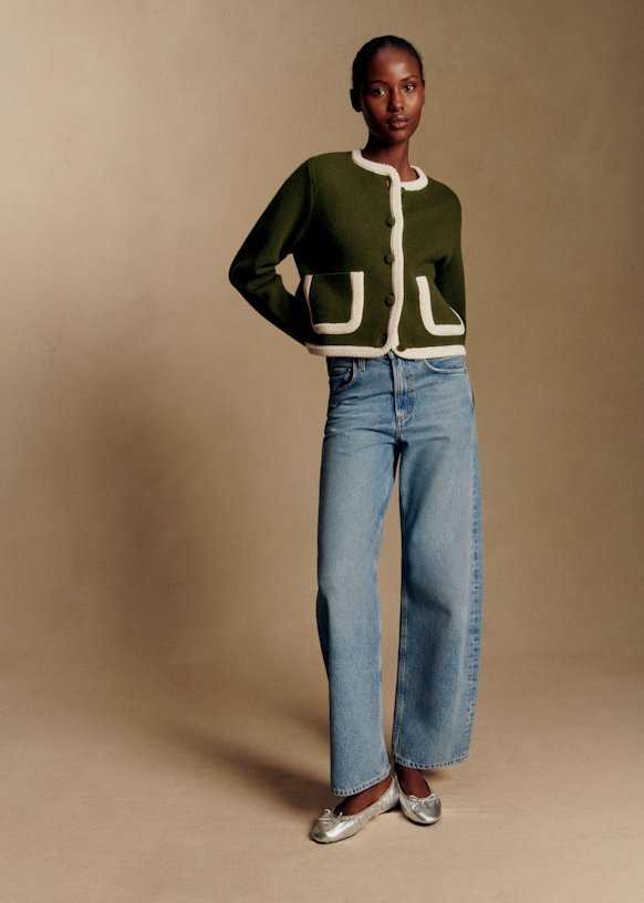 Auguste Jacket - Perfect Green/ Ecru - Merino Wool - Sézane