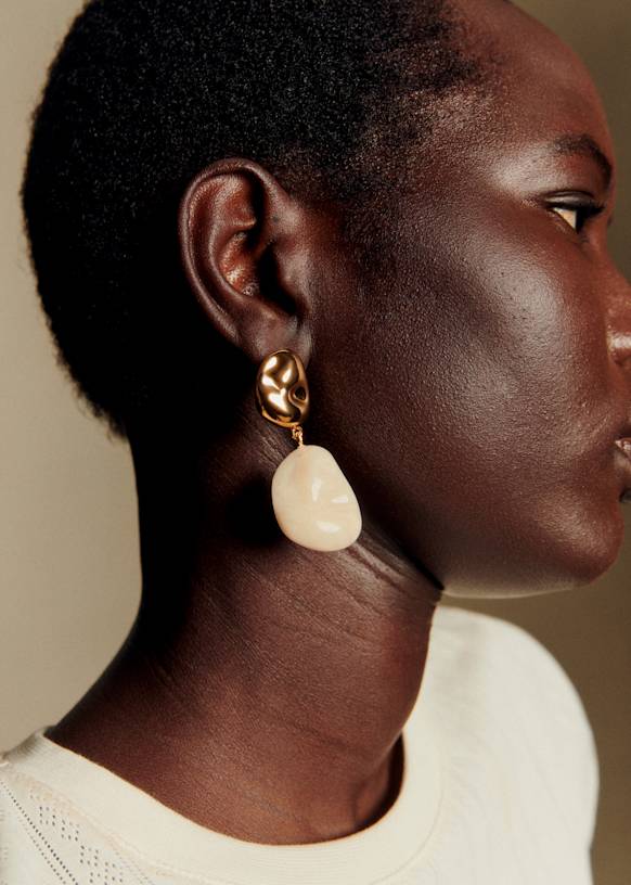 Boucles D'Oreilles Sézane Esmee - Doré Et Bleu Avec Perles - Dormeuses - Neuf Avec Étiquettes
