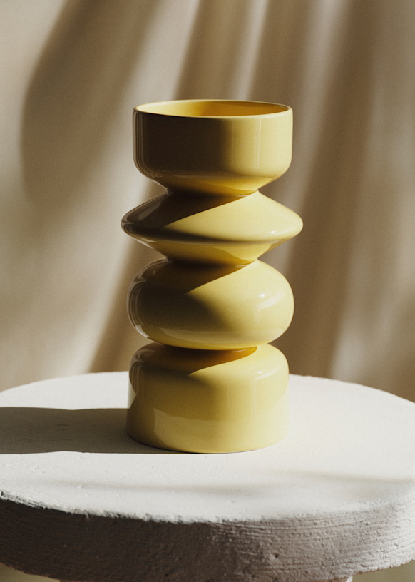spicygem studs vase brass pot 鉢 Mサイズ Romie Objetti Vase - Large Model - Yellow - Ceramic - Sézane