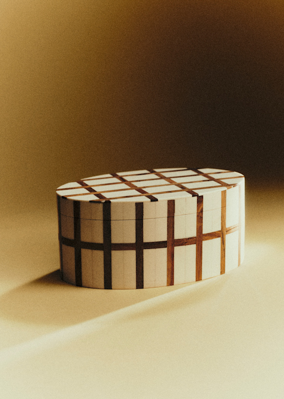 Boîte ovale - Quadrillage Ecru et Acacia - Bois - Sézane