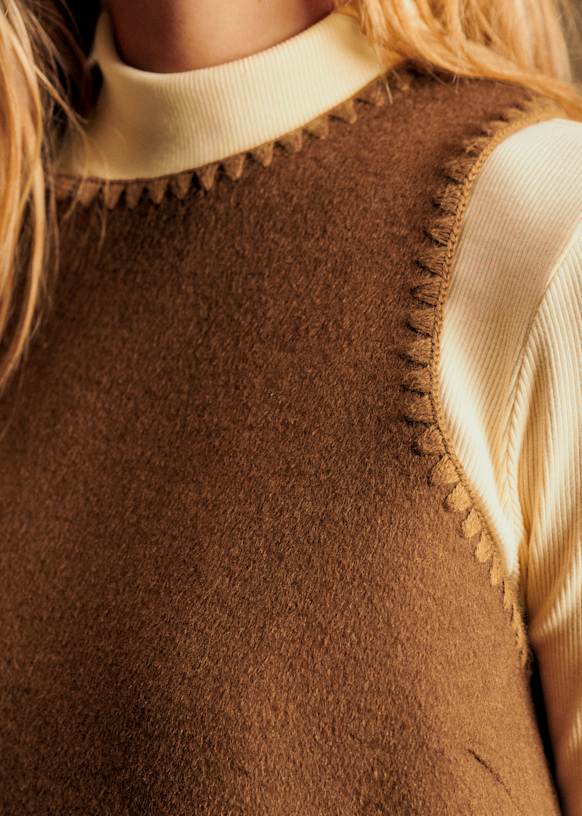 Sanja Dress - Khaki / Black - Wool - Sézane