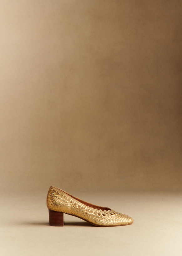Sezane パンプス Anya High Heels - Ecru/ Snake Braided - Python-embossed