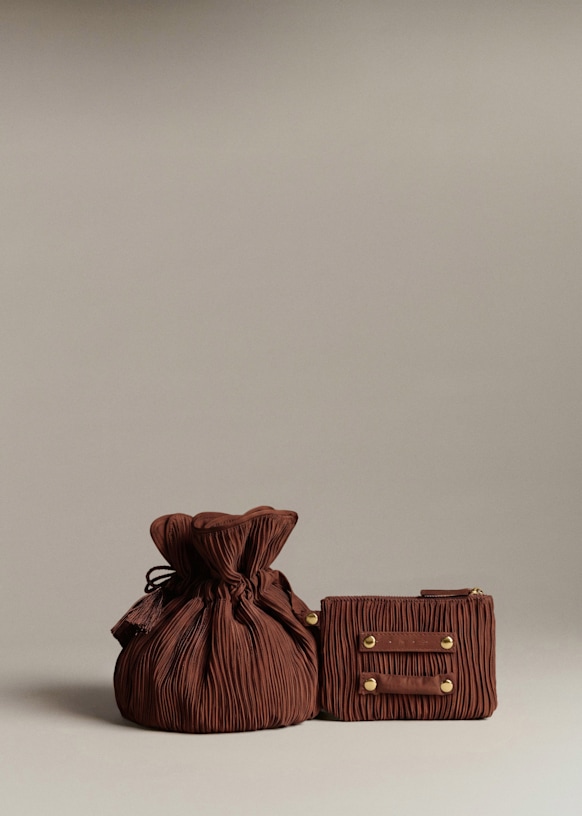 Pleated Satin Pouch Toiletry Bag - Brown - GRS certified recycled ...