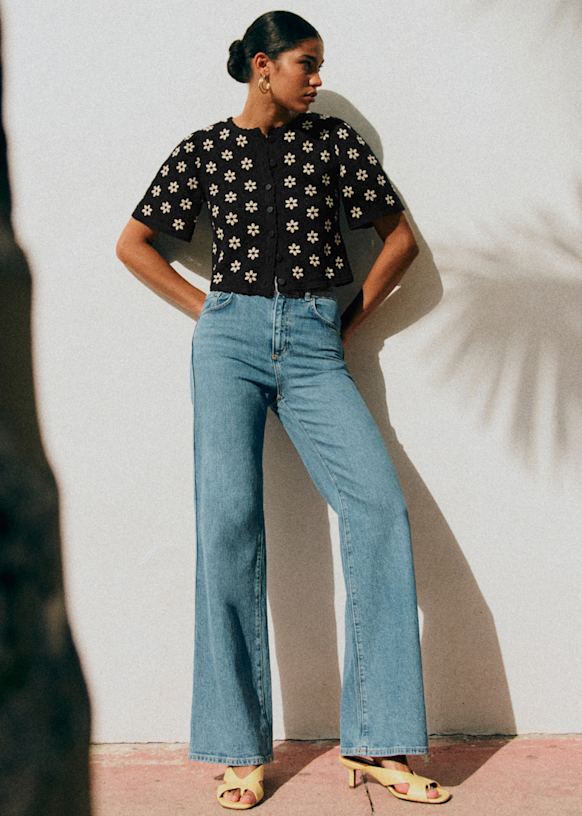 Chemise Lorna - Guipure Contrastée Noir Fleur Écru