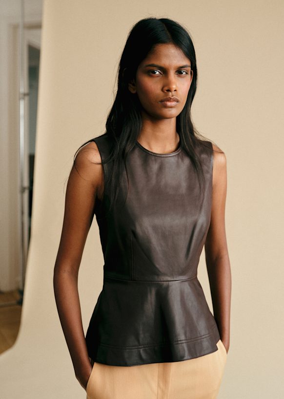Azeline Top - Chocolate - Lamb leather - Sézane