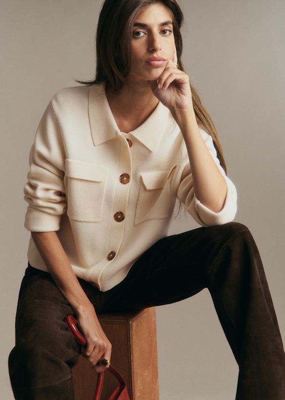 Betty Cardigan - Ecru - Merino Wool - Sézane