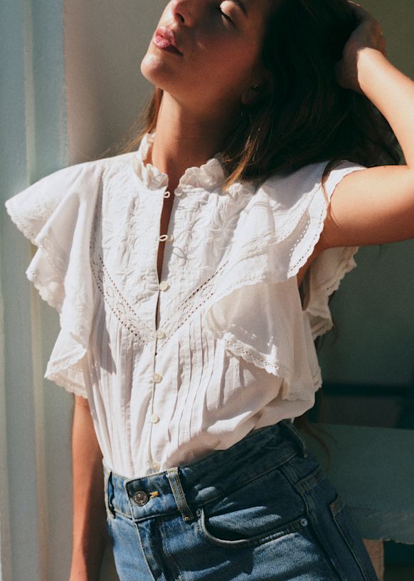 Blouse Deven - Ecru - Coton biologique - textile biologique - Sézane