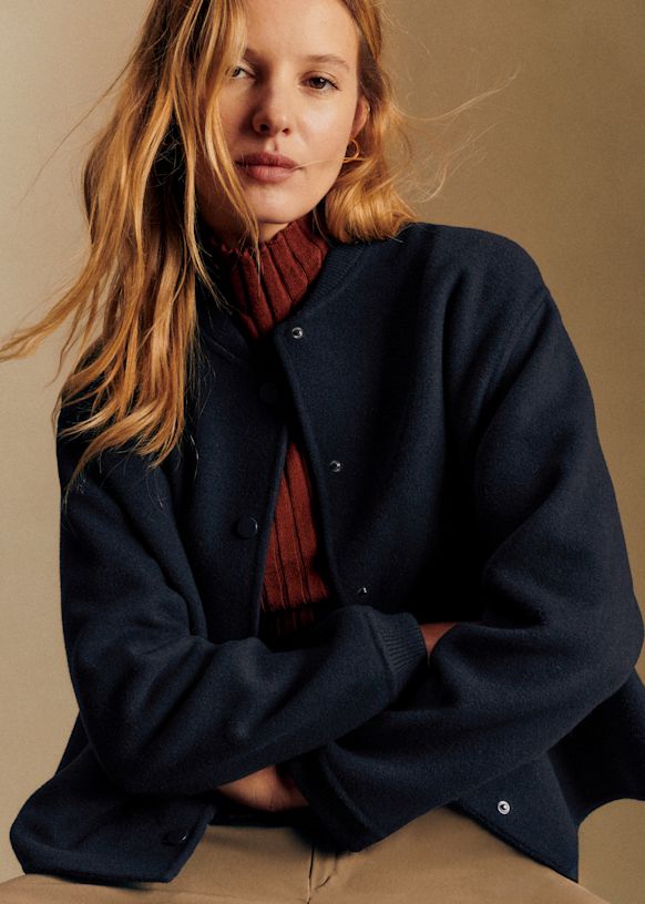 SEZANE ネイビージャケット Romane Jacket - Navy Blue - Viscose ECOVERO™ LENZING™ - Sézane