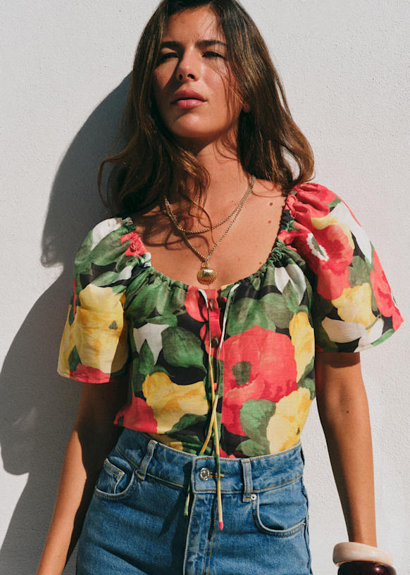 Vikaly Blouse - Azalea Print - Organic flax - Sézane