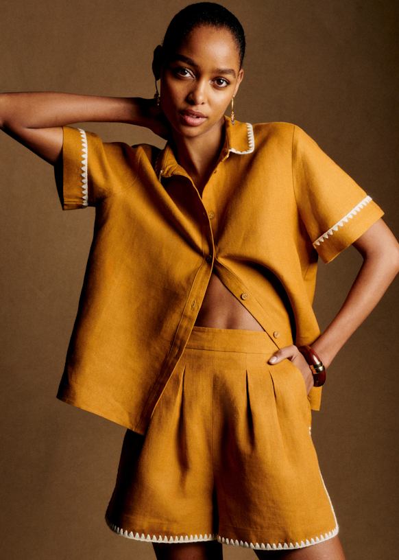 Livia Shirt - Black with Ecru Trimming - Linen - Sézane