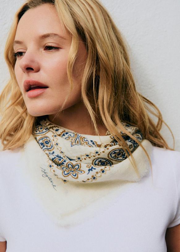 Maryse スクエアスカーフ - バンダナ プリント エクリュ カーキ