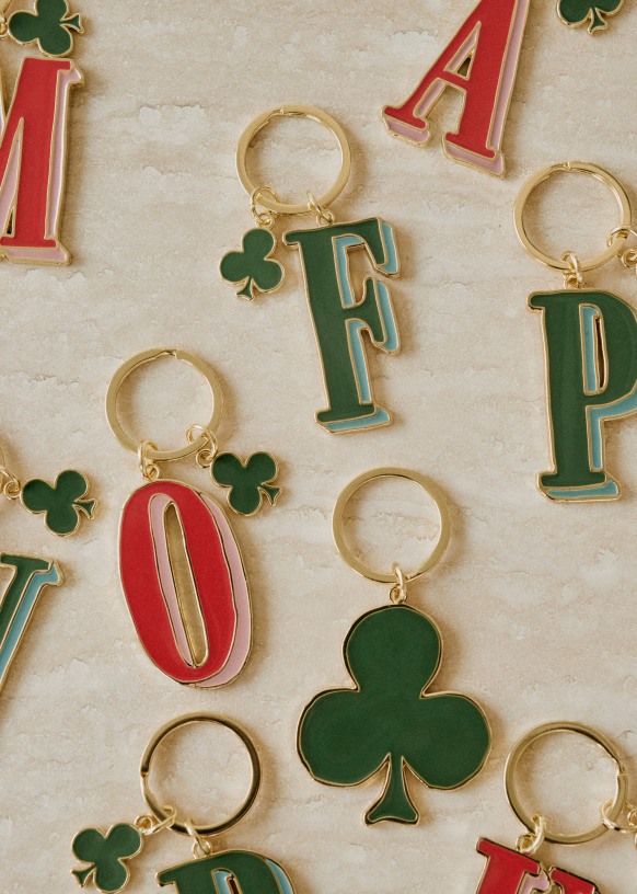 Alphabet key ring Letter R Green Enamel Sezane