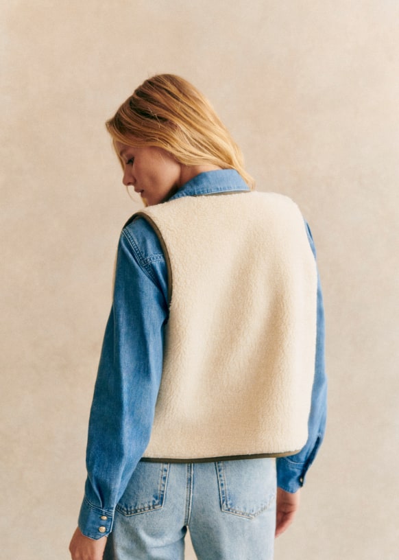 セザンヌ◆SEZANE◆Balthazar ノースリーブジャケット エクリュ Balthazar Jacket - Ecru - Recycled polyester - Sézane