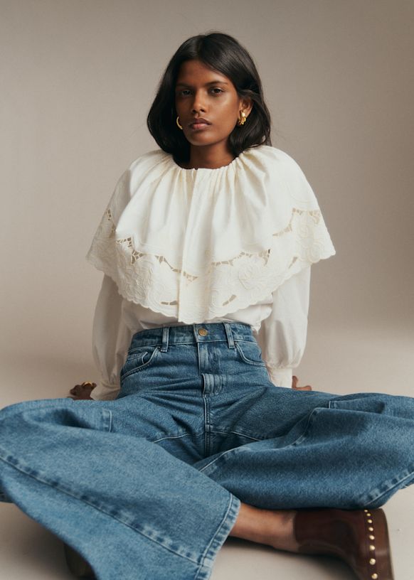 Clie Shirt - Placed Ecru Embroidery - Organic Cotton - Sézane