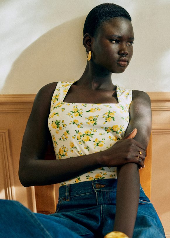 新作サルセーション　Back Pleat Tank Top Thalia Top - Golden Flower Print - Organic cotton - textile made