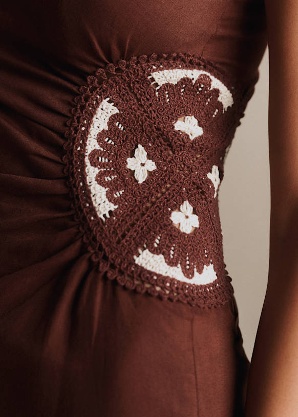 Lua Dress - Cream Crochet Chocolate Background - Organic cotton - organic  textile - Szane