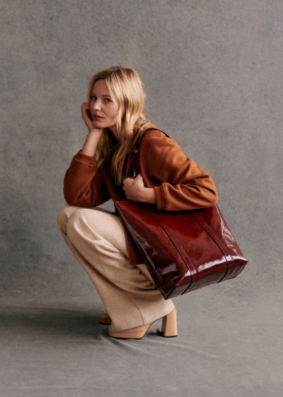 Le Cabas Noir Vernis Cuir bovin Sezane