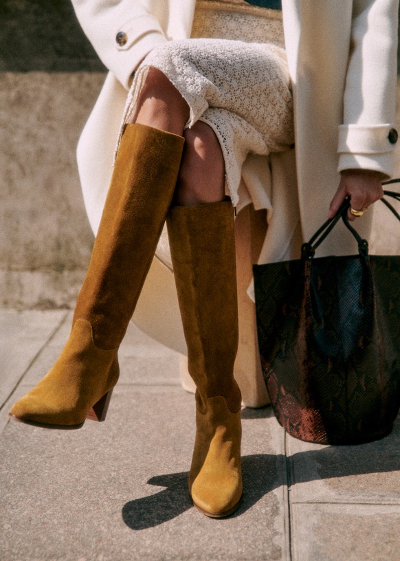 Adele Boots Black Split cowhide leather Sezane