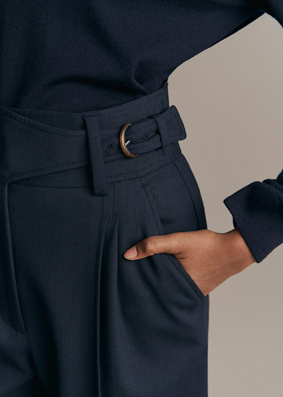 Aldo Trousers - Navy - Wool - Sézane