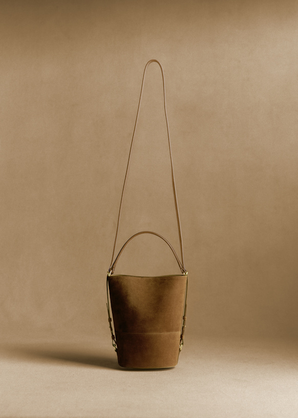 Mini Gary Bucket - Taupe - Split cowhide leather - Sézane