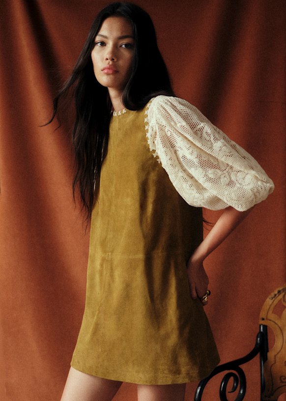 Nicia Dress - Sézane x Baziszt - Bronze with Ecru Embroidery