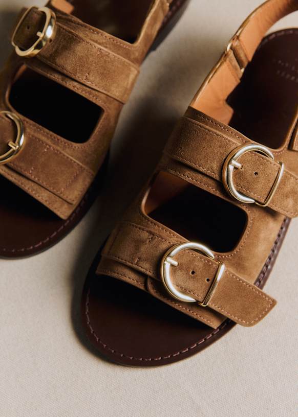 Maia Low Sandals Taupe Khaki Split Cowhide Leather S zane maia-low-sandals-taupe-khaki-split-cowhide-leather-s-zane