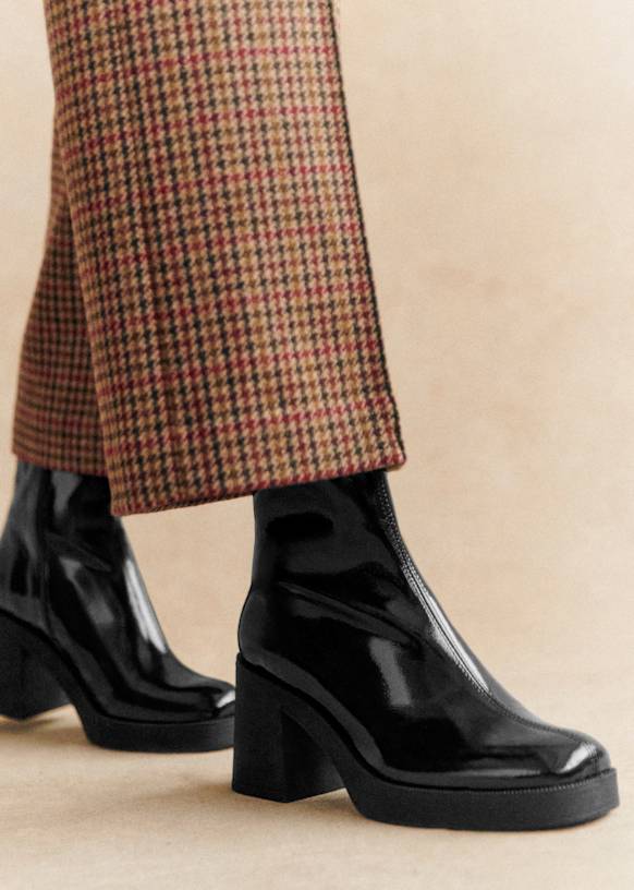 Hannah High Ankle Boots Patent Black Bovine leather Sezane