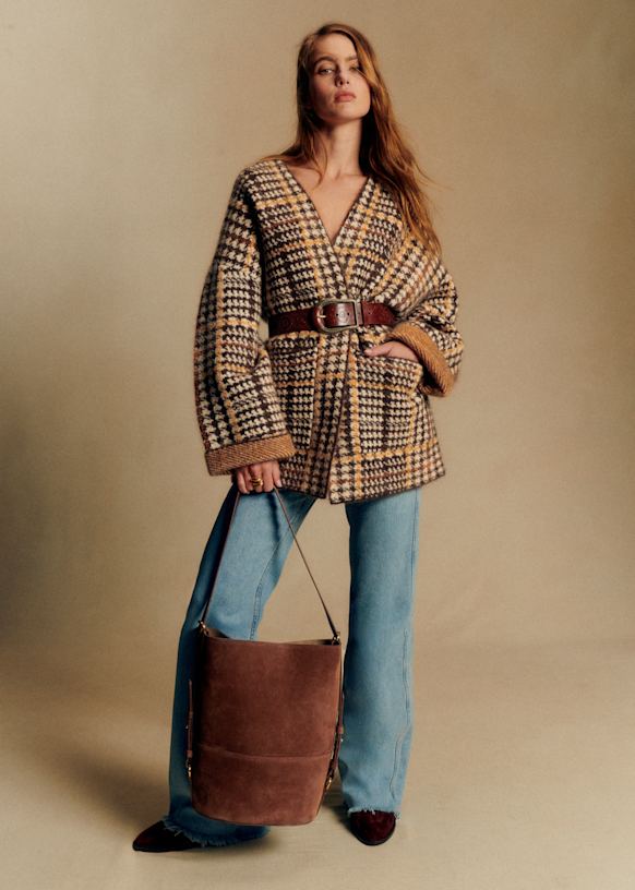 Veste Oscar - Pied de Poule Marron - Kid mohair - Sézane