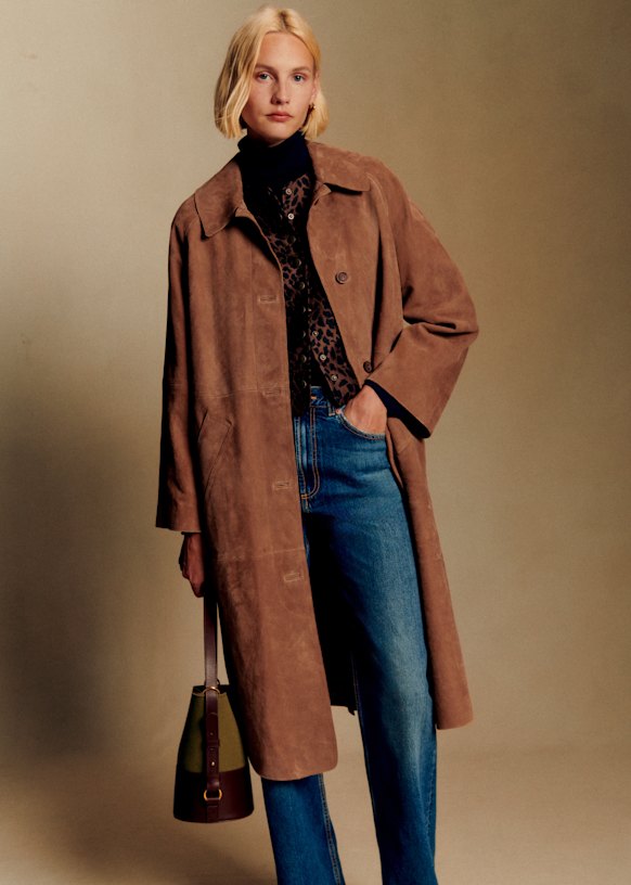 SEZANE コート 38 Clyde Coat - Brown Gingham/ Ecru - Organic cotton - organic