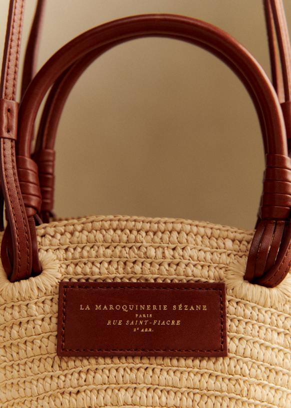 Justine Mini Basket Bag - Raffia Heart Embroidery - Raffia - Sézane