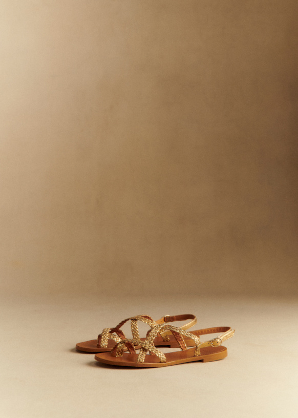 Adeline Low Sandals - Smooth braided gold - Crackled metallic
