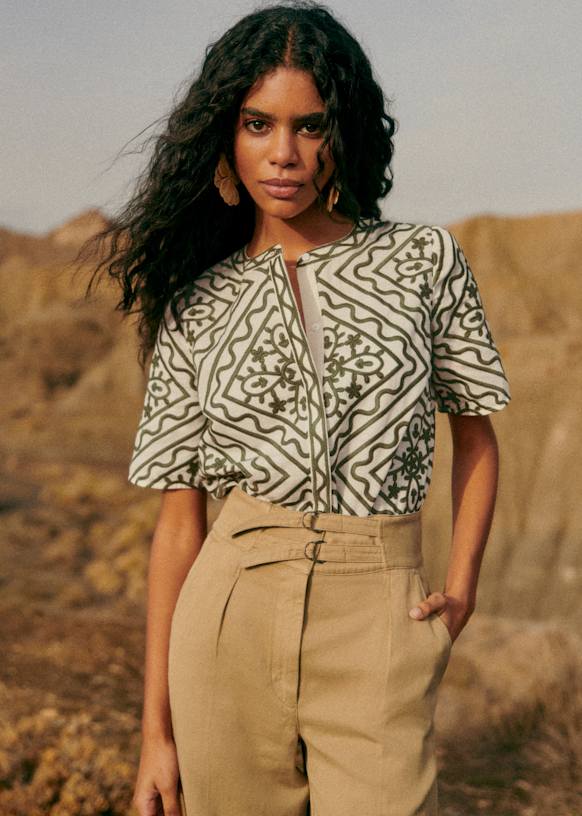 Luvia Shirt - Green Ecru - Linen - Sézane
