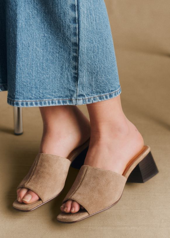 Doriane Mules - Light Taupe - Split cowhide leather - Sézane