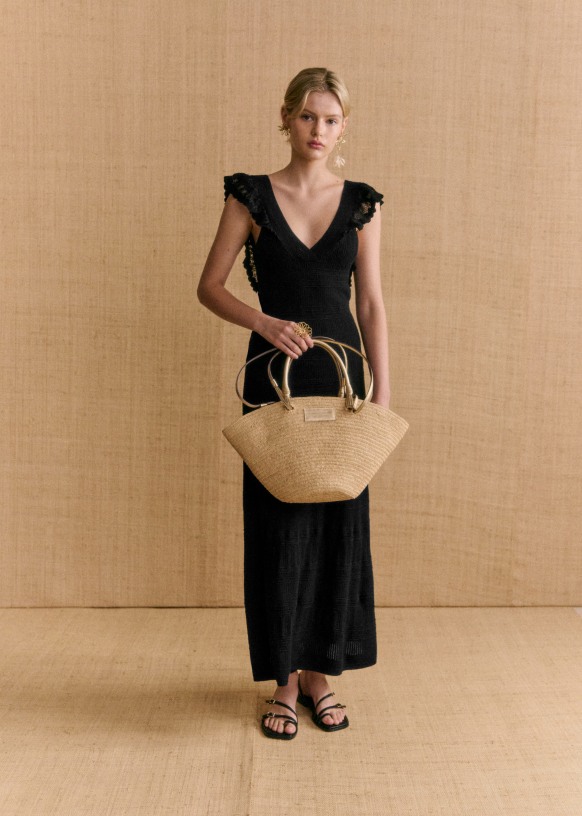 Justine Basket - Embroidered Flowers Raffia - Raffia - Sézane