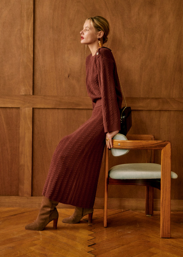 Marilou Skirt Khaki Merino Wool Sezane