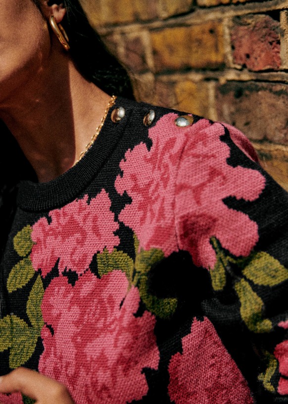 Elara Sweater - Black Multicoloured - Merino Wool - Sézane