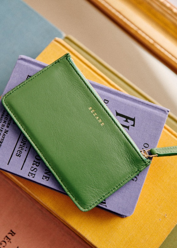 Large Alfred Card Holder - Smooth Green - Smooth ovine leather - Sézane