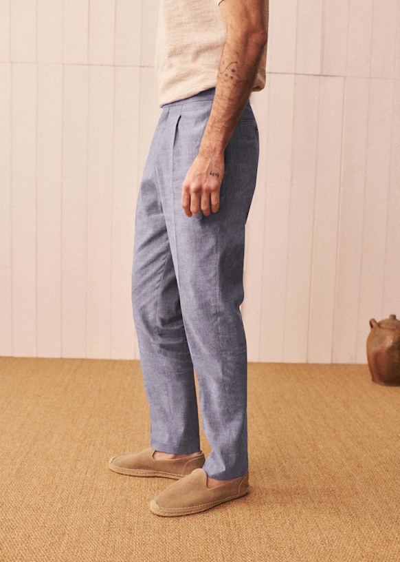 Terence Straight Pants - Light Blue Heather - Linen - Sézane