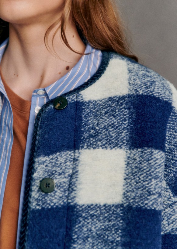 Farel Jacket - Ecru blue check - Wool - Sézane Farel Jacket - Ecru blue check - Wool - Sézane