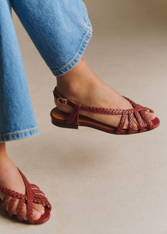 Natacha Low Sandals - Woven Brown - Vegetable-tanned smooth