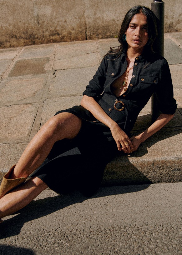 Tea Dress Black Recycled polyester Sézane