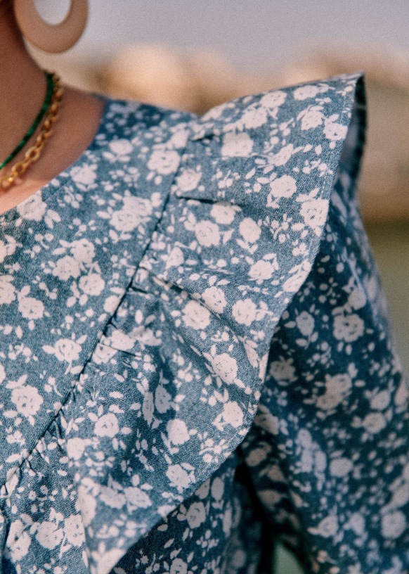Angele Shirt - Two-tone blue flower print - Cotton - Sézane